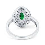 Marquise Vintage Halo Wedding Ring Simulated Green Emerald CZ 925 Sterling Silver