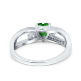 Heart Art Deco Engagement Promise Ring Simulated Green Emerald CZ 925 Sterling Silver