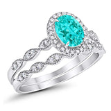 Halo Oval Art Deco Simulated Paraiba Tourmaline CZ Ring Solid 925 Sterling Silver