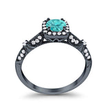 Halo Engagement Bridal Ring Black Tone, Simulated Paraiba Tourmaline CZ 925 Sterling Silver