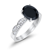 Two Piece Oval Bridal Wedding Ring Simulated Black CZ 925 Sterling Silver
