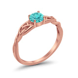 Solitaire Trinity Engagement Ring Rose Tone, Simulated Paraiba Tourmaline CZ 925 Sterling Silver