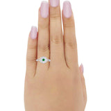 Antique Style Engagement Ring Round Simulated Green Emerald CZ 925 Sterling Silver