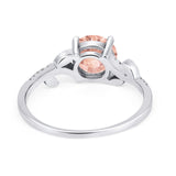 Leaf Style Wedding Ring Round Simulated Morganite CZ 925 Sterling Silver