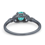 Vintage Art Deco Wedding Ring Round Black Tone, Simulated Paraiba Tourmaline CZ 925 Sterling Silver