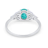 Art Deco Oval Engagement Ring Simulated Paraiba Tourmaline CZ 925 Sterling Silver