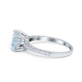 Vintage Cushion Cut Engagement Ring Simulated Aquamarine CZ 925 Sterling Silver