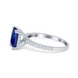 Art Deco Radiant Cut Engagement Ring Simulated Blue Sapphire CZ 925 Sterling Silver