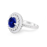 Cocktail Wedding Ring Round Simulated Blue Sapphire CZ 925 Sterling Silver