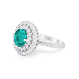 Cocktail Wedding Ring Round Simulated Paraiba Tourmaline CZ 925 Sterling Silver