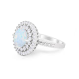 Cocktail Wedding Ring Round Lab Created White Opal 925 Sterling Silver