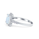 Halo Radiant Cut Wedding Ring Lab Created White Opal 925 Sterling Silver