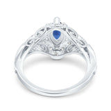Marquise Art Deco Engagement Ring Accent Simulated Blue Sapphire CZ 925 Sterling Silver