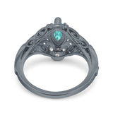 Marquise Art Deco Engagement Ring Accent Black Tone, Simulated Paraiba Tourmaline CZ 925 Sterling Silver