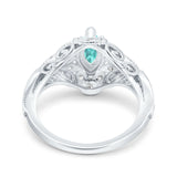 Marquise Art Deco Engagement Ring Accent Simulated Paraiba Tourmaline CZ 925 Sterling Silver