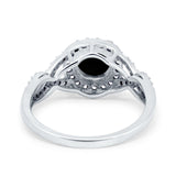 Vintage Infinity Shank Wedding Ring Round Simulated Black CZ 925 Sterling Silver