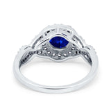 Vintage Infinity Shank Wedding Ring Round Simulated Blue Sapphire CZ 925 Sterling Silver