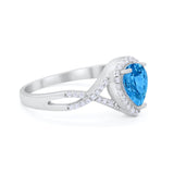 Teardrop Wedding Ring Infinity Accent Simulated Blue Topaz CZ 925 Sterling Silver