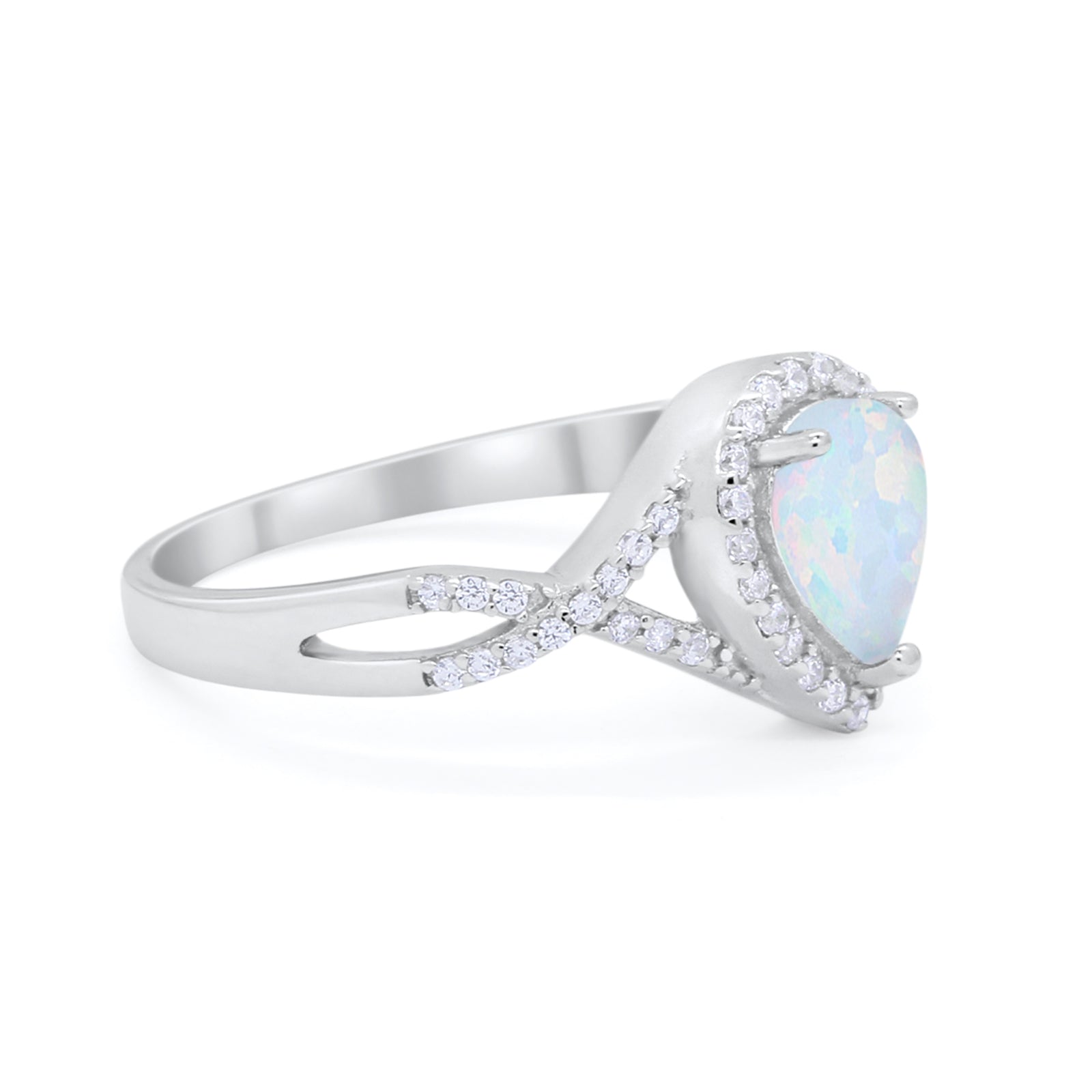Teardrop Wedding Promise Ring Infinity Round Lab Created White Opal 925 Sterling Silver