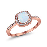 Halo Accent Engagement Ring Rose Tone, Lab Created White Opal 925 Sterling Silver