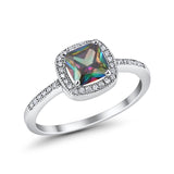 Halo Accent Engagement Ring Simulated Rainbow CZ 925 Sterling Silver