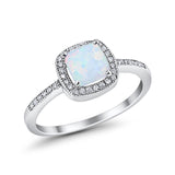 Halo Accent Engagement Ring Lab Created White Opal 925 Sterling Silver