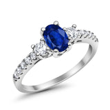 Accent Wedding Ring Oval Simulated Blue Sapphire CZ 925 Sterling Silver