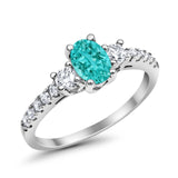 Accent Wedding Ring Oval Simulated Paraiba Tourmaline CZ 925 Sterling Silver