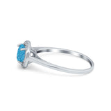 Halo Wedding Bridal Ring Round Lab Created Blue Opal 925 Sterling Silver