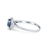 Halo Wedding Bridal Ring Round Simulated Rainbow CZ 925 Sterling Silver