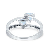 Double Heart Promise Ring Lab Created White Opal 925 Sterling Silver