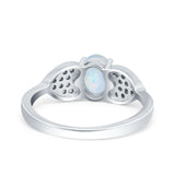 Fashion Heart Ring Oval Lab Created White Opal 925 Sterling Silver