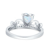 Heart Crown Ring Engagement Bridal Ring Lab Created White Opal 925 Sterling Silver