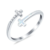 Cross Ring Sideways Round Eternity Lab Created White Opal 925 Sterling Silver
