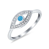 Evil Eye Ring Round Lab Opal Lab Created Blue Opal 925 Sterling Silver