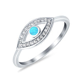Evil Eye Ring Round Lab Opal Lab Created Light Blue Opal 925 Sterling Silver