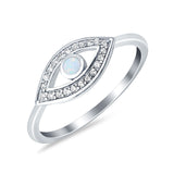 Evil Eye Ring Round Lab Opal Lab Created White Opal 925 Sterling Silver