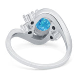 Swirl Oval Wedding Bridal Ring Lab Created Blue Opal 925 Sterling Silver