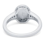 Lab Created White Opal Halo Wedding Ring Oval Simulated CZ 925 Sterling Silver (11mm)