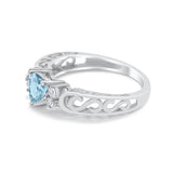 Filigree Heart Promise Wedding Ring Simulated Aquamarine CZ 925 Sterling Silver