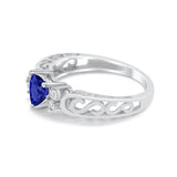 Filigree Heart Promise Wedding Ring 925 Sterling Silver Simulated Blue Sapphire CZ