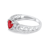 Filigree Heart Promise Wedding Ring Simulated Garnet CZ 925 Sterling Silver