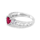 Filigree Heart Promise Wedding Ring Simulated Ruby CZ 925 Sterling Silver