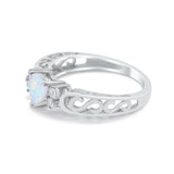 Filigree Heart Promise Wedding Ring 925 Sterling Silver Lab Created White Opal