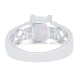Fashion Ring Radiant Cut Lab Created White Opal 925 Sterling Silver