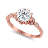 Art Deco Design Fashion Ring Round Rose Tone, Simulated CZ 925 Sterling Silver