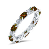 Full Eternity Stackable Band Ring Oval Lab Created Black Opal 925 Sterling Silver