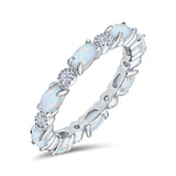 Full Eternity Stackable Band Ring Oval Lab Created White Opal 925 Sterling Silver