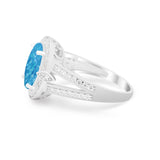 Art Deco Split Shank Engagement Bridal Ring Lab Created Blue Opal 925 Sterling Silver