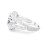 Art Deco Split Shank Engagement Bridal Ring Simulated Cubic Zirconia 925 Sterling Silver